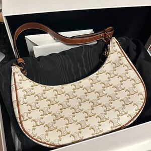 Celine White and Brown Ava Triomphe Women's Shoulder Bag